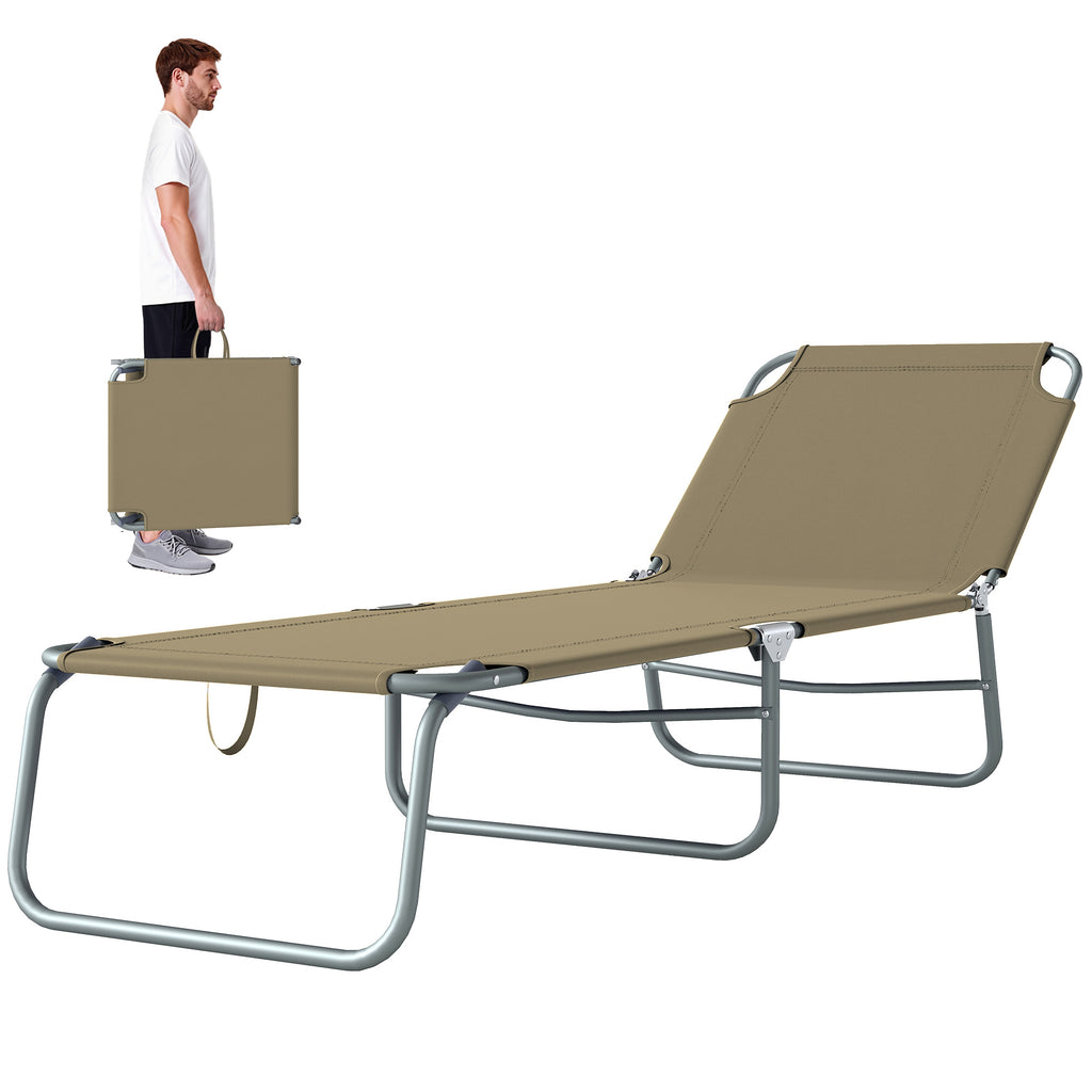 Folding Outdoor Lounge Chair Reclining Tanning Chair with Breathable Mesh Fabric for Patio Garden Pool, Brown