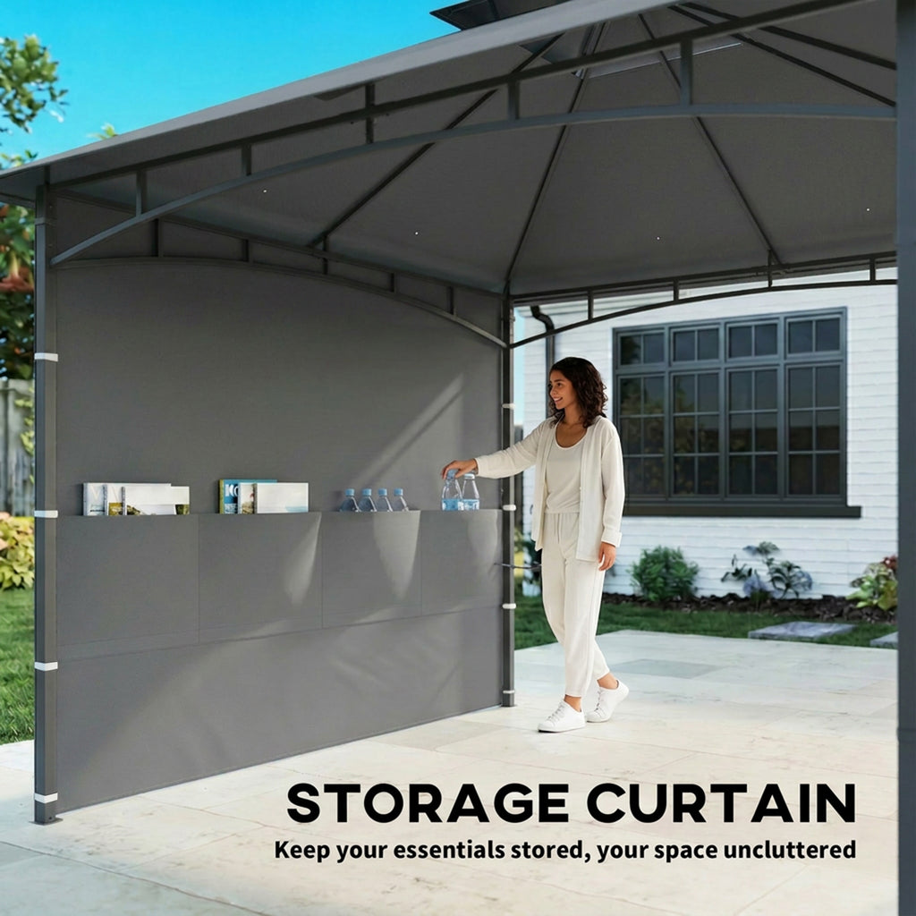 10' x 10' Patio Gazebo, Double Roof Outdoor Gazebo Canopy Shelter with Storage, Hook, Metal Frame, Dark Grey