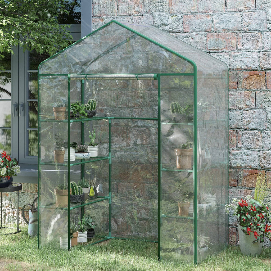 56" x 29" x 77" Portable Walk-in Greenhouse Garden Flower Plant Growing Warm House w/ 4 Tier Shelves and Roll Up Zippered Door, Transparent