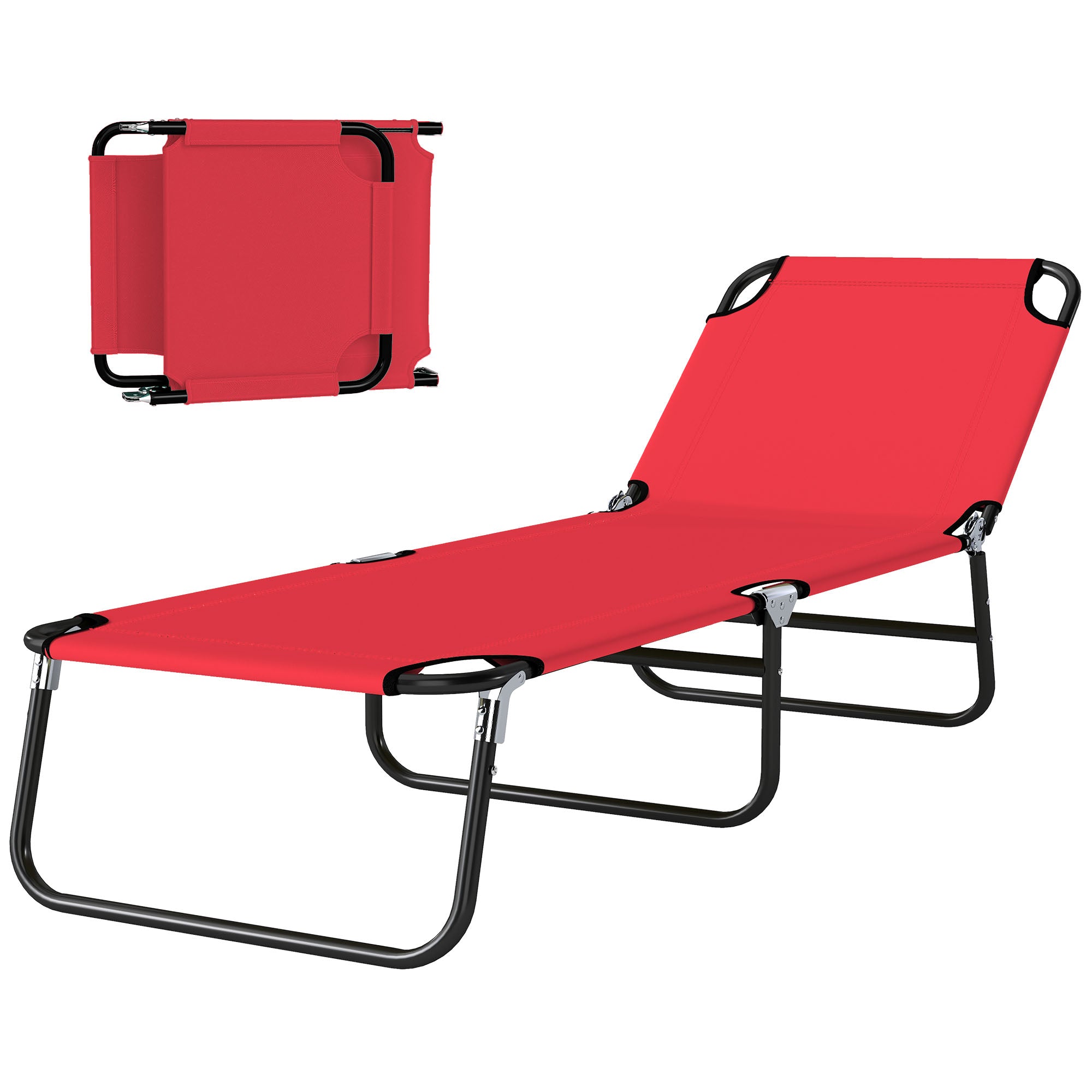 Outdoor Folding Lounge Chair, Steel Tanning Chair with Reclining Back, Breathable Mesh for Beach, Yard, Patio, Red
