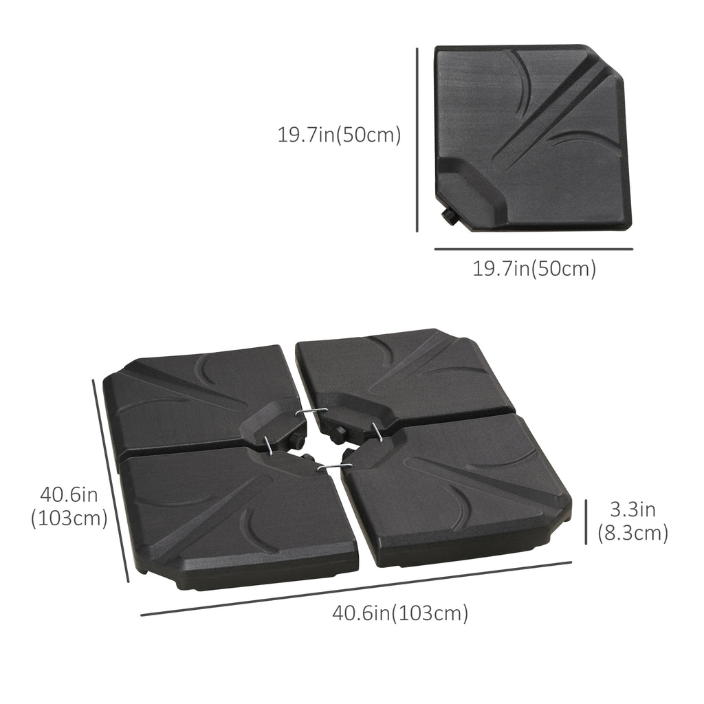 4 Piece Umbrella Base Stand Cantilever Offset Patio Umbrella Weight Plates w/ U Locking, 123 lb Capacity Water or 158 lb Capacity Sand, Black