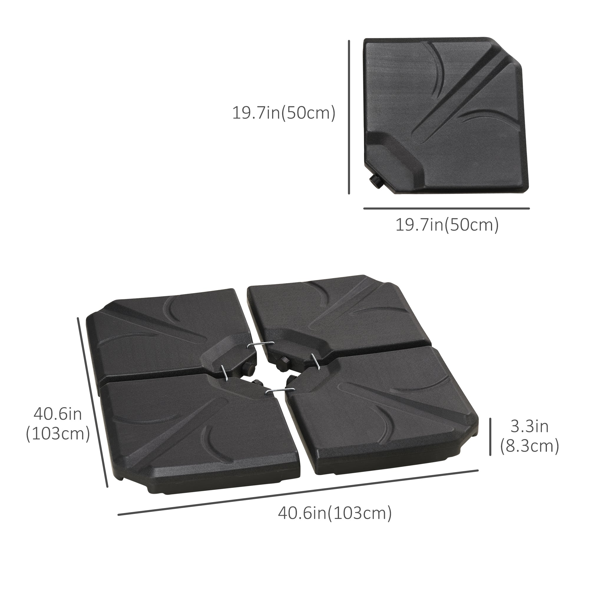 4 Piece Umbrella Base Stand Cantilever Offset Patio Umbrella Weight Plates w/ U Locking, 123 lb Capacity Water or 158 lb Capacity Sand, Black