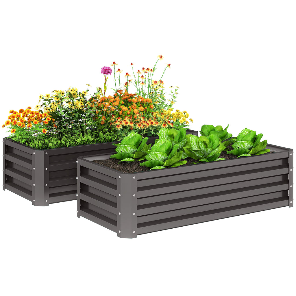 Galvanized Raised Garden Beds, Outdoor Planter Box, Set of 2, for Flowers, Herbs and Vegetables, Dark Grey
