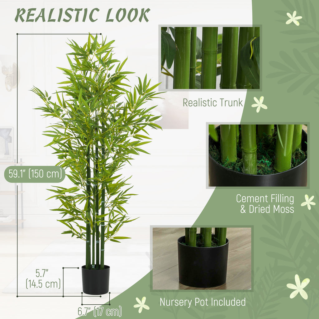 5FT Artificial Bamboo Tree, Faux Decorative Plant in Nursery Pot for Indoor Decor, Set of 2