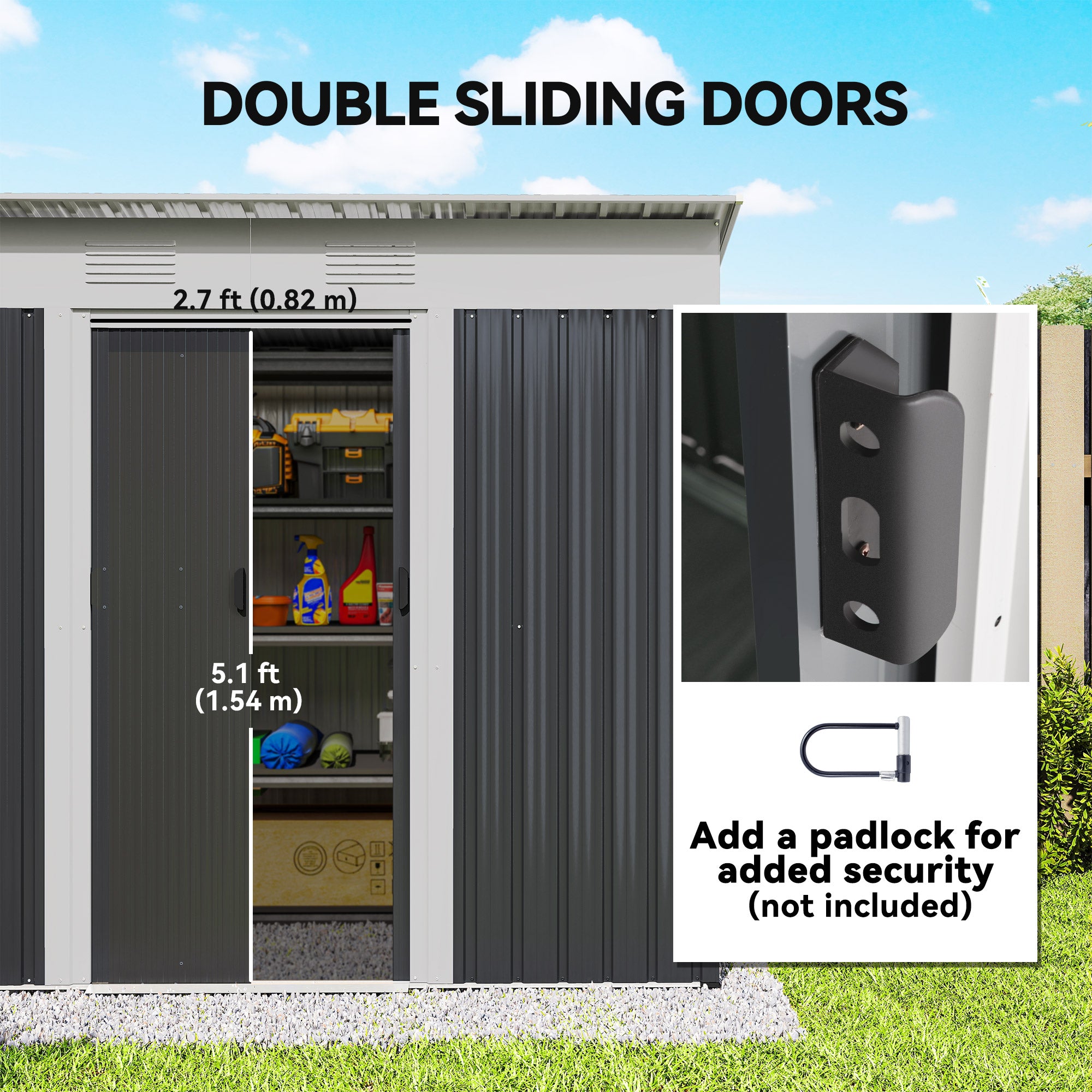 7' x 4' Outdoor Storage Shed, Metal Garden Tool Storage House Organizer with Lockable Sliding Doors and Vents for Backyard Patio Lawn, Charcoal Grey