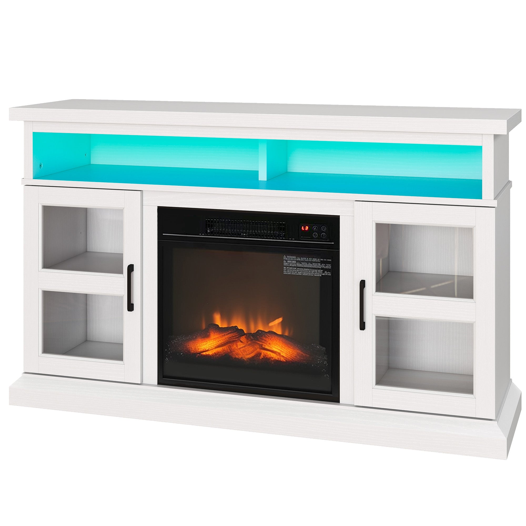 48" Fireplace TV Stand for TVs Up to 55 Inches, Media Entertainment Center with 3D Flame, Adjustable Shelves, White