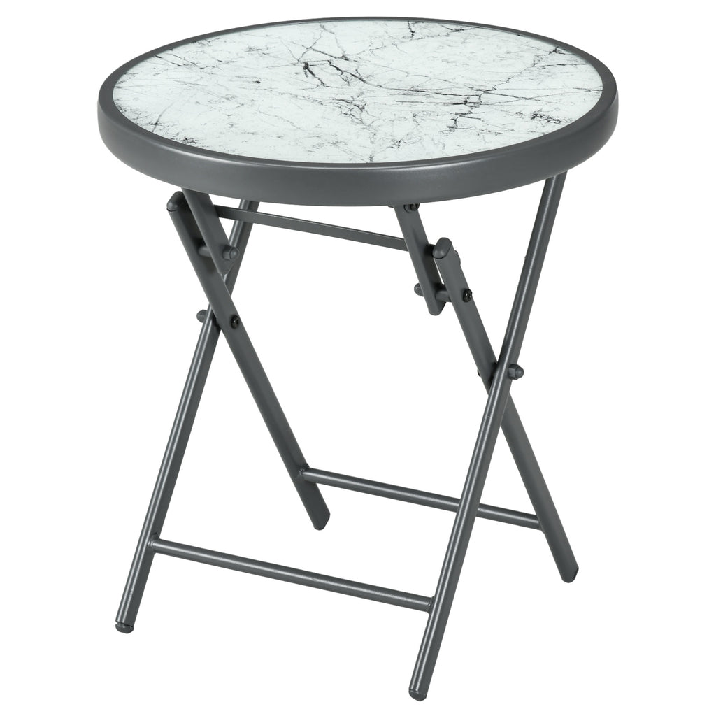 18" Outdoor Round Folding Table, Garden Side Table with Tempered Glass Top for Camping, Party, Weddings, White