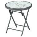 18" Outdoor Round Folding Table, Garden Side Table with Tempered Glass Top for Camping, Party, Weddings, White