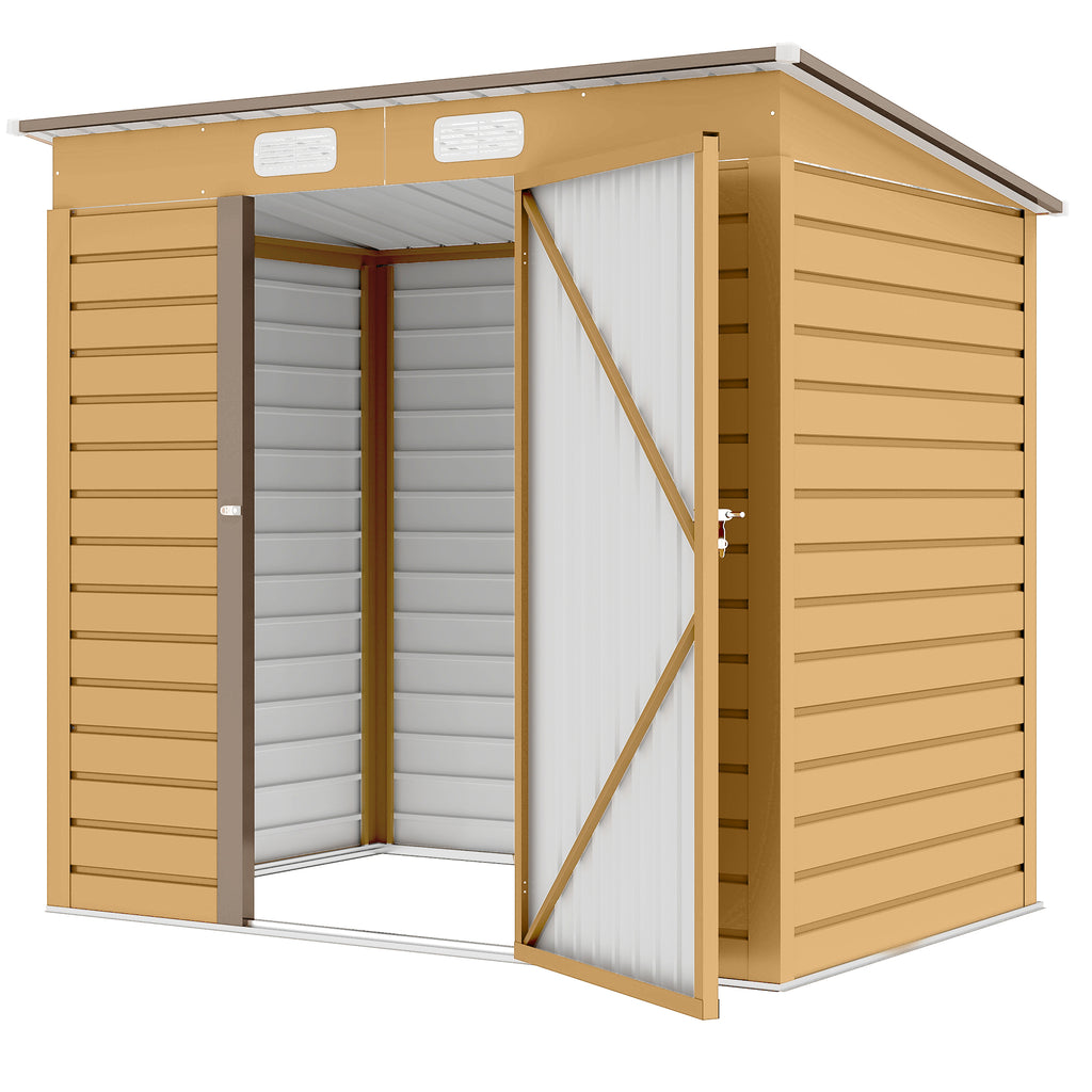 6 x 4FT Galvanized Garden Storage Shed, Metal Outdoor Shed with Double Doors and 2 Vents, Yellow