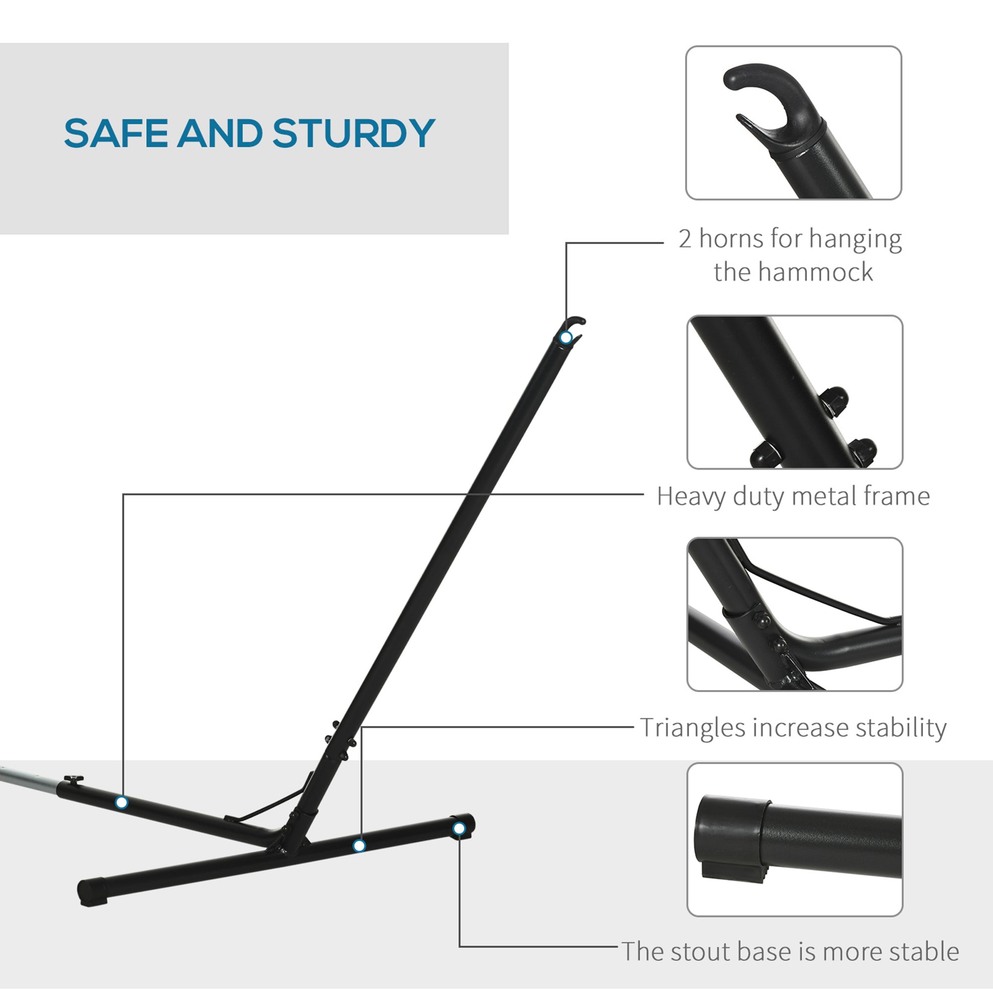Adjustable Hammock Stand, Fits 10-13 ft Hammocks Up to 264lbs Capacity,Black