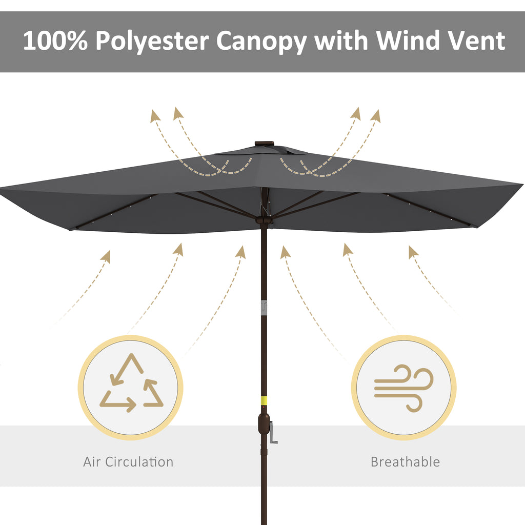 6.5x10ft Patio Umbrella Tilt Aluminum Outdoor Market Parasol with Solar Powered LEDs, Crank - Dark Grey