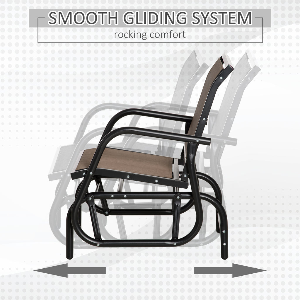 Patio Glider Outdoor Glider Chair with Breathable Mesh Seat & Backrest, Armrests and Metal Frame, Brown
