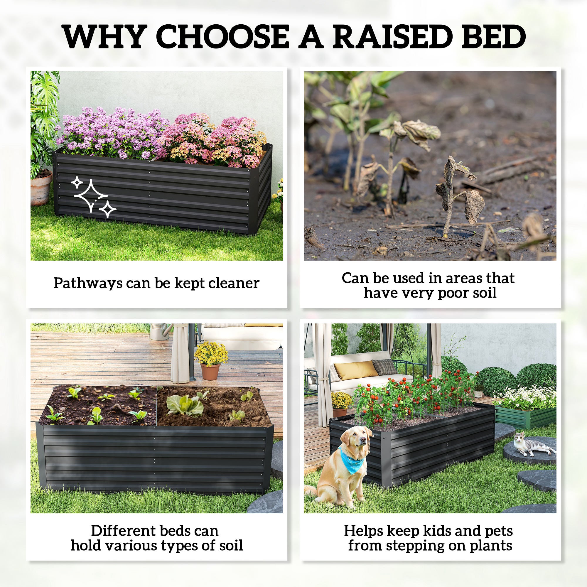 Galvanized Raised Garden Bed, Steel Outdoor Planters with Reinforced Rods, 71" x 35" x 23", Black
