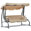 3-Seat Outdoor Patio Swing Chair, 2-in-1 Convertible Flat Bed, Canopy Swing with Adjustable Shade, Removable Cushions, Cup Holder, Beige