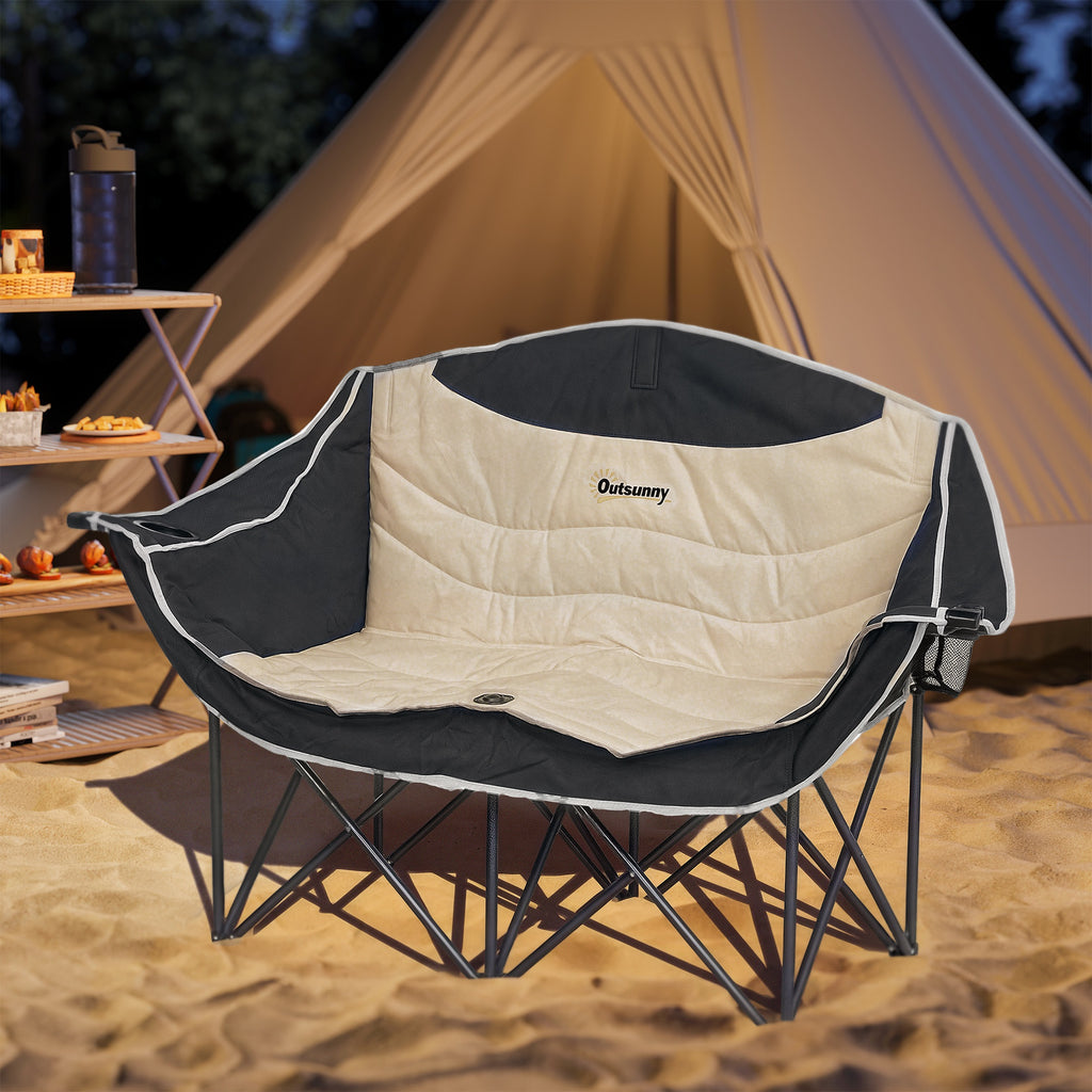 Portable Camp Chair, Double Camping Chair with Cup Holders and Carry Bag, Support 551 lbs, Khaki