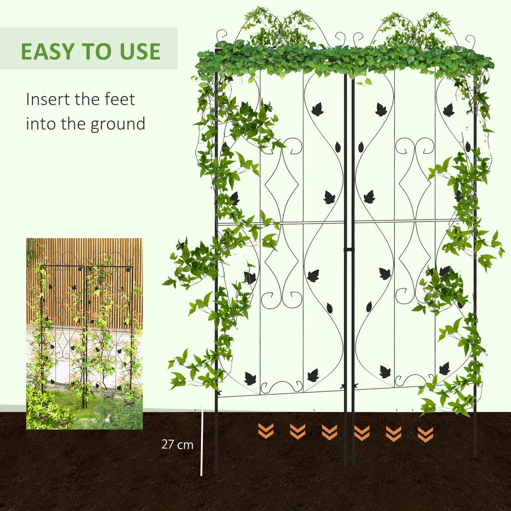 Metal Trellis Set of 2, Garden Trellis for Climbing Plant Support Frames, Leaf Design