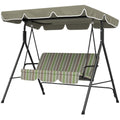 3-Seater Outdoor Porch Swing with Adjustable Canopy, Patio Swing Chair for Garden, Poolside, Backyard, Green and Brown