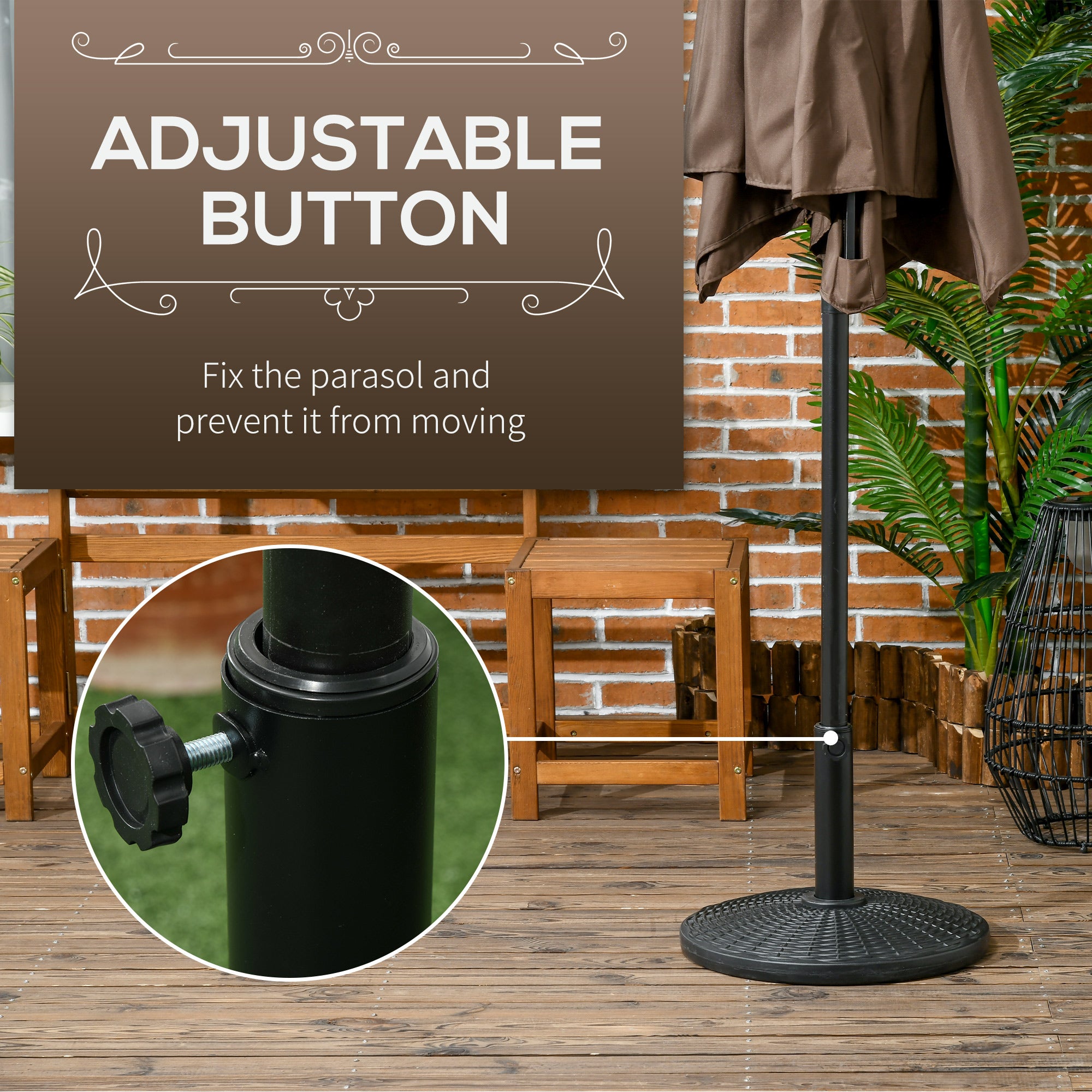 25 lbs Market Umbrella Base Holder 17.5" Round Parasol Stand with Rattan Design for Patio, Outdoor, Backyard, Black