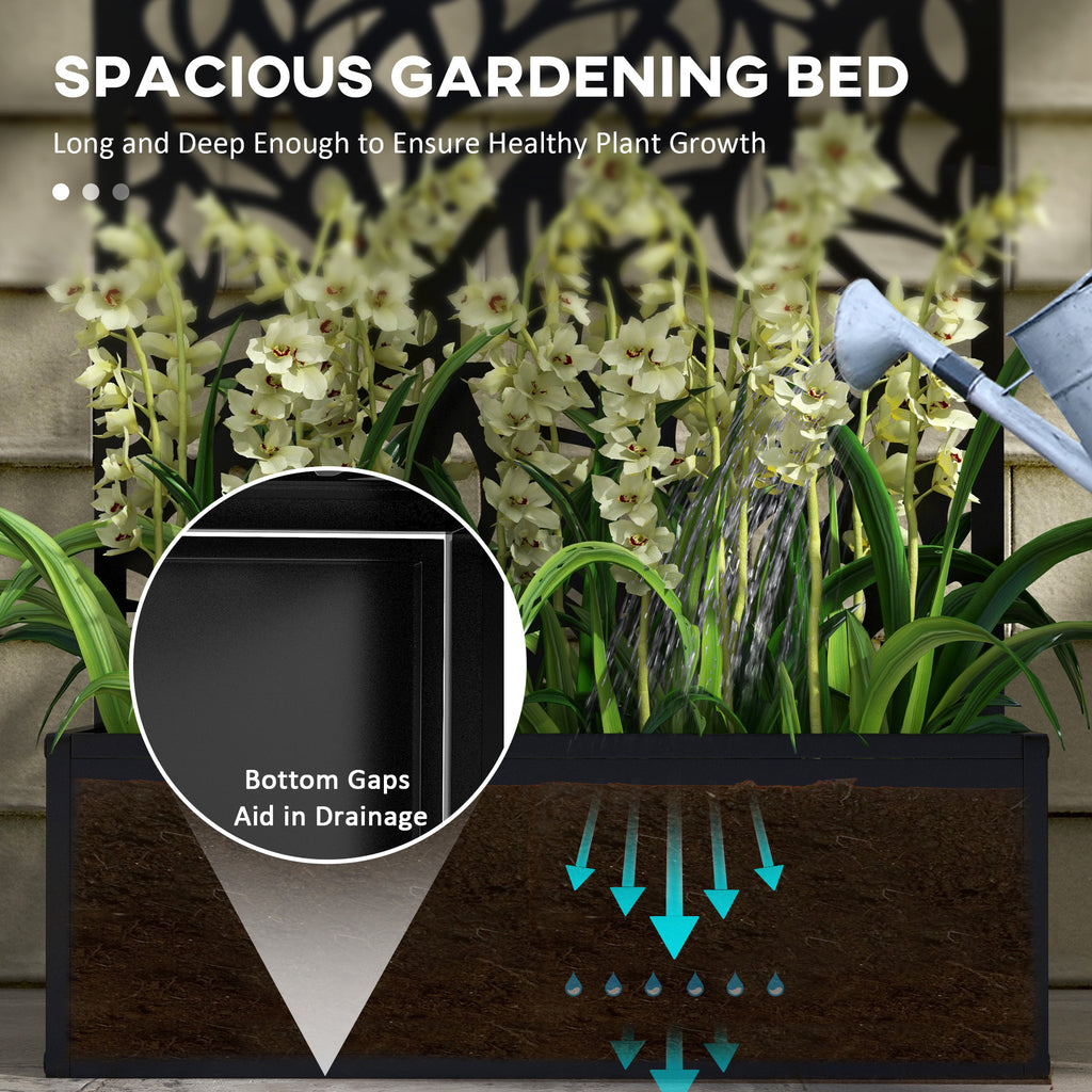 Metal Outdoor Privacy Screen with Raised Graden Bed, Privacy Panel and Planter Box, Wall-Mounted or Freestanding