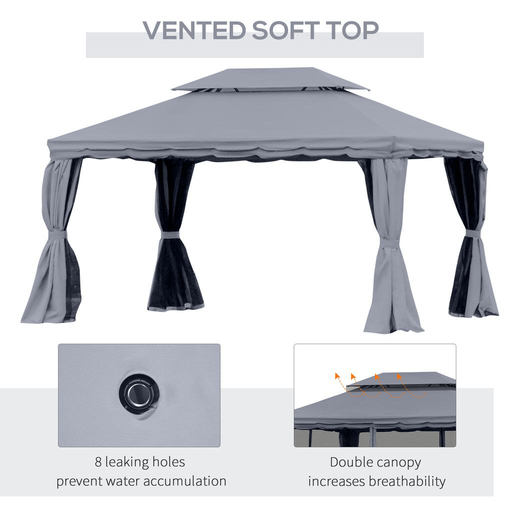 13' x 10' Patio Gazebo, DoubleÂ Roof Outdoor Gazebo Canopy Shelter with Netting & Curtains, Strong Aluminum Frame, Dark Grey