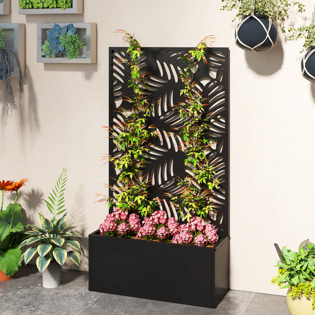 Metal Garden Bed with Trellis for Climbing Plants, Freestanding or Wall Mounted Flower Bed for Garden, Patio, Balcony
