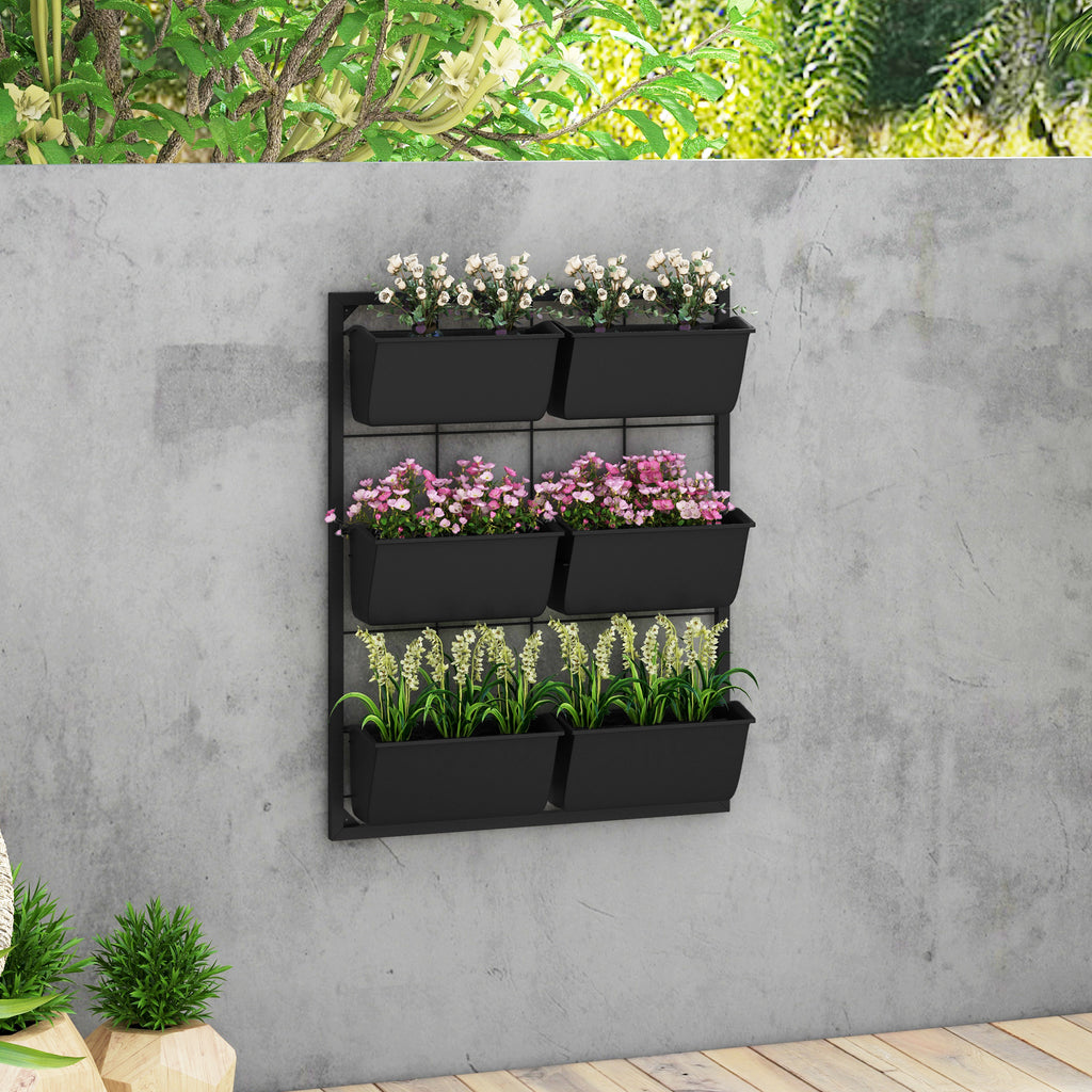 3-Tier Wall Planter with 6 Pots for Indoor and Outdoor Use, Hanging Plant Holder, Self Draining Wall Mounted Planter