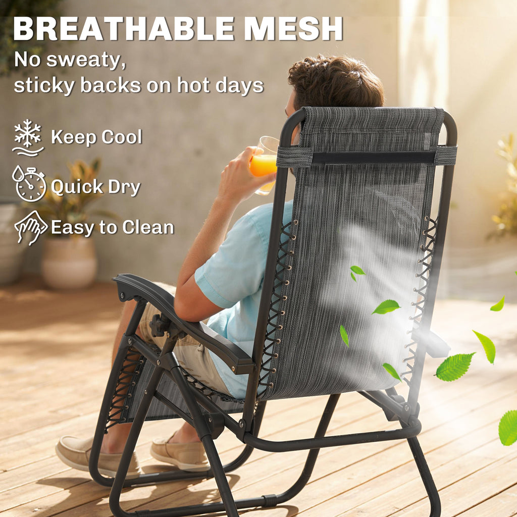 Zero Gravity Chair Set of 2 Patio Chair with Side Table Cupholders and Pillows for Pool, Backyard, Lawn, Dark Grey