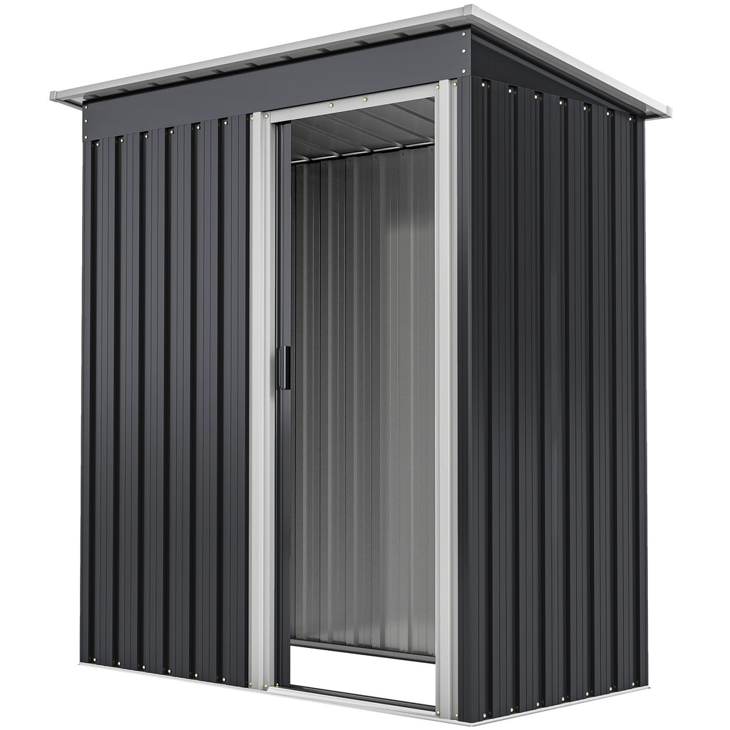 5 x 3 FT Outdoor Storage Shed with Sliding Door and Sloped Roof, Steel Frame Garden Shed Tool Equipment, Black