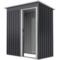 5 x 3 FT Outdoor Storage Shed with Sliding Door and Sloped Roof, Steel Frame Garden Shed Tool Equipment, Black