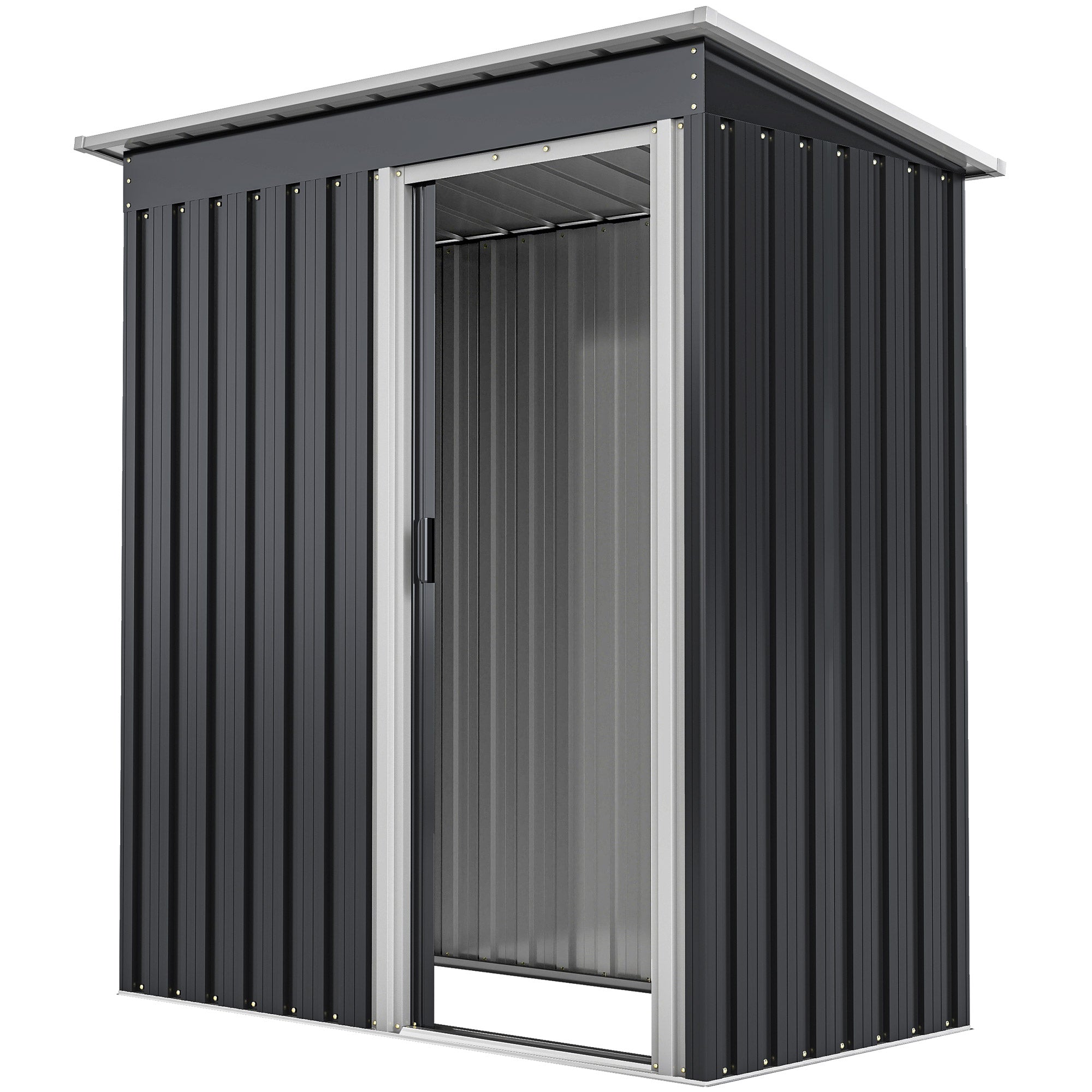 5 x 3 FT Outdoor Storage Shed with Sliding Door and Sloped Roof, Steel Frame Garden Shed Tool Equipment, Black