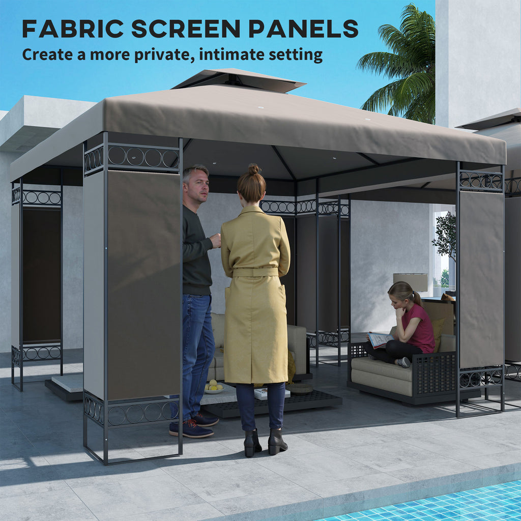 10 x 10 FT Canopy Gazebo, Double Roof Patio Gazebo with Screen Panels and Metal Frame for Deck, Backyard, Khaki
