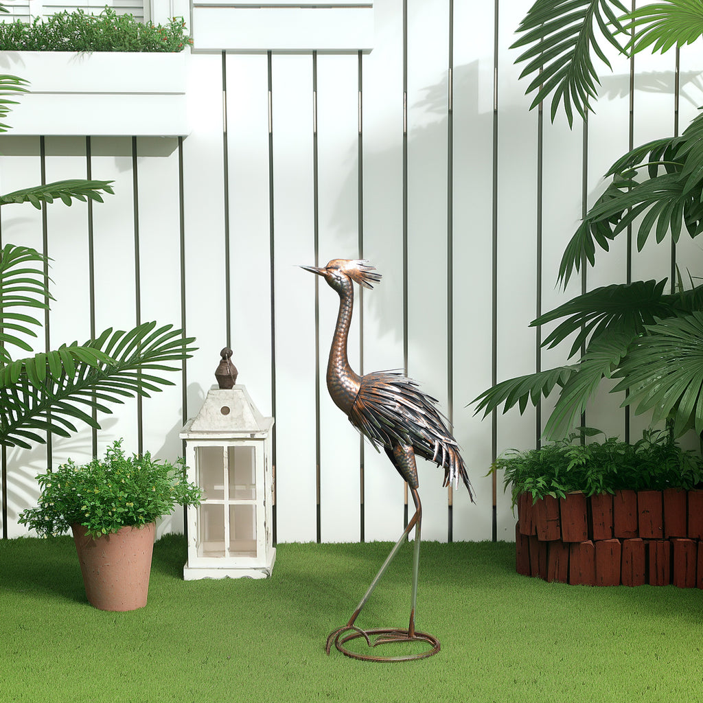 Garden Statue Heron Standing Lawn Sculpture Statue Ornament with Stakes for Lawn 12.2"W x 7.1"D x 28"H Silver Tone