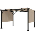 12' x 10' Outdoor Patio Gazebo Pergola with Retractable Canopy Roof, Steel Frame with Stakes, Light Brown