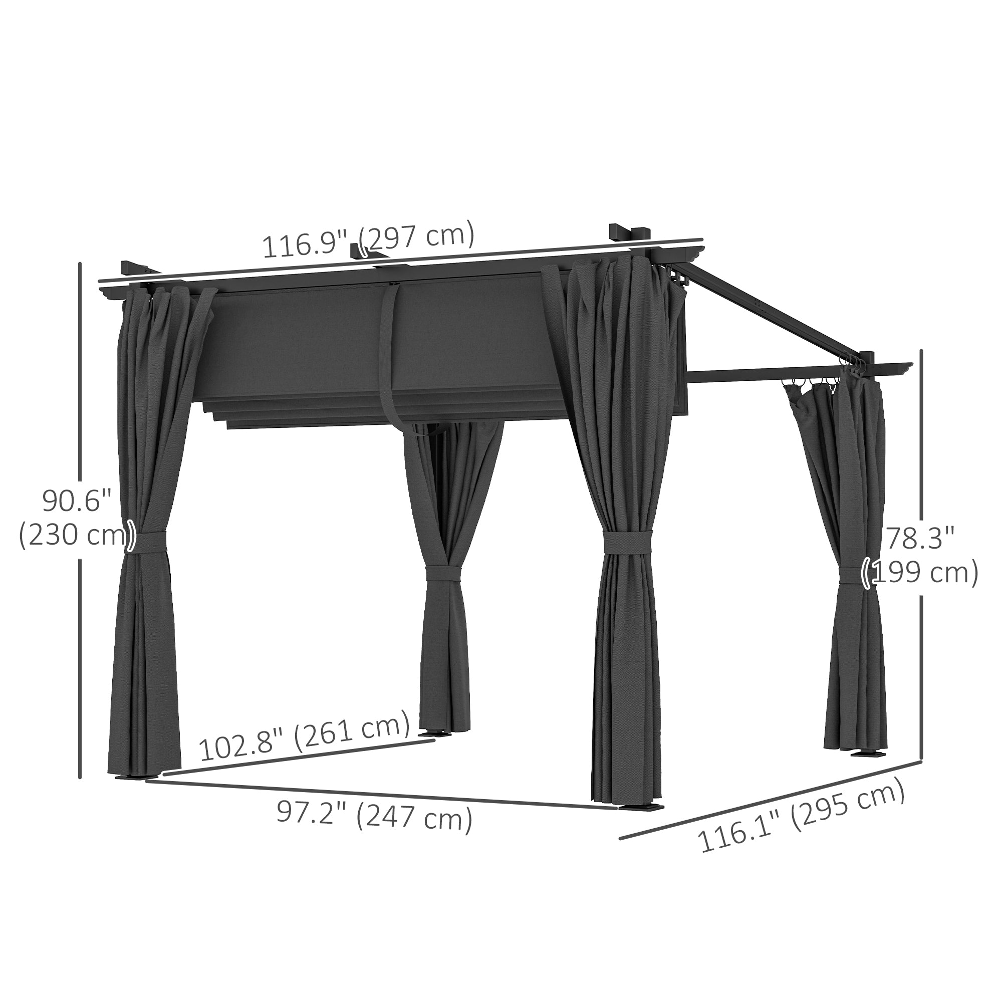 8' x 8.5' Metal Retractable Pergola Canopy with Sidewalls, Outdoor Gazebo UPF30+ Sun Shade Shelter for Garden, Deck