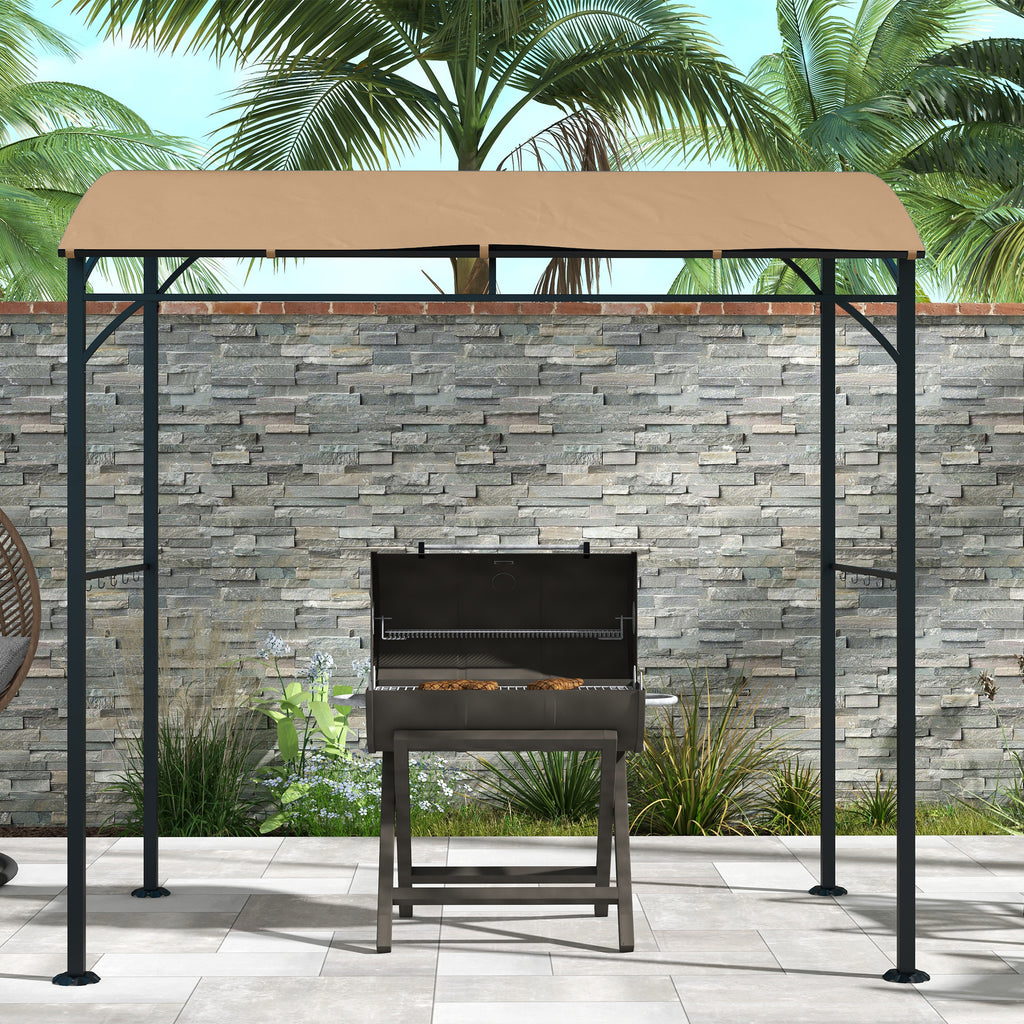 7' x 5' Garden Grill Canopy, BBQ Grill Gazebo Tent with Steel Frame and Hooks, Outdoor Sun Shade, Dark Brown