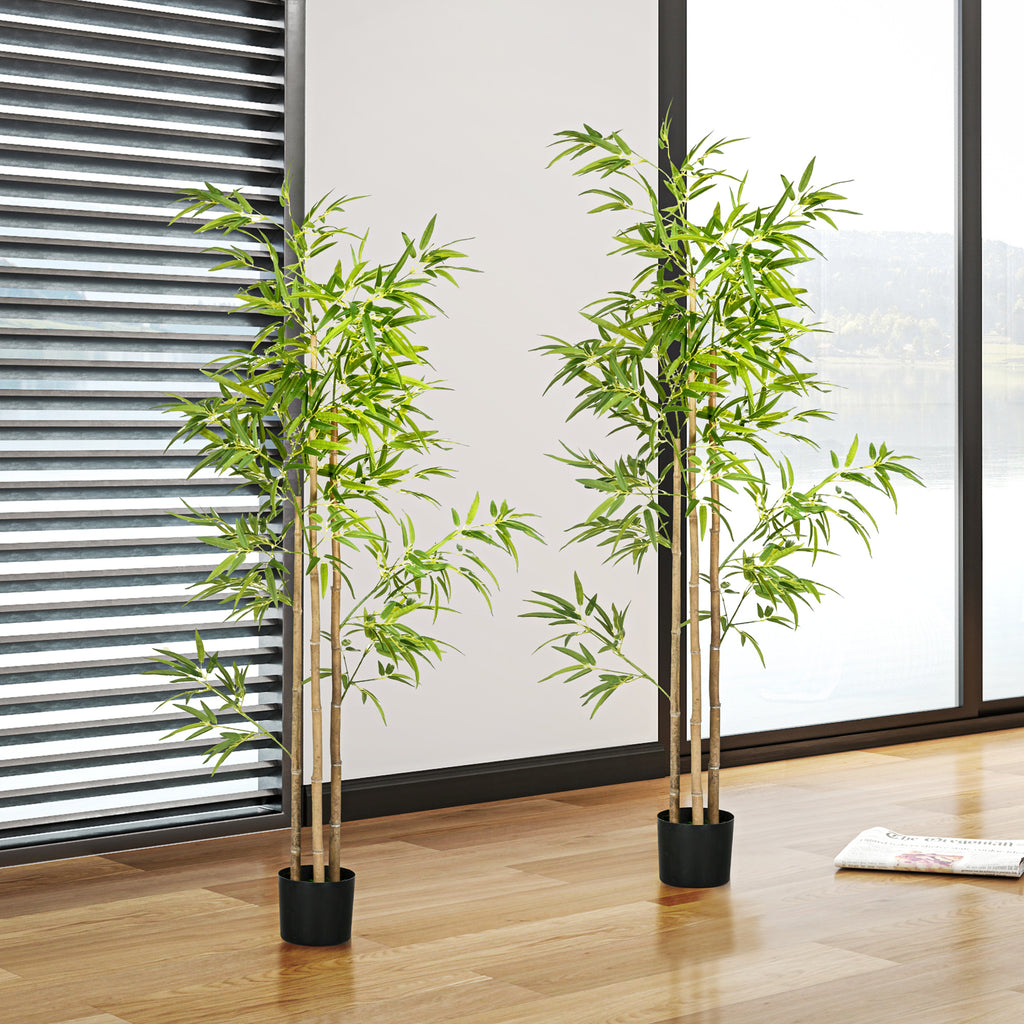 Set of 2 6ft Artificial Tree, Indoor Fake Bamboo with Pot, for Home Office Living Room Decor