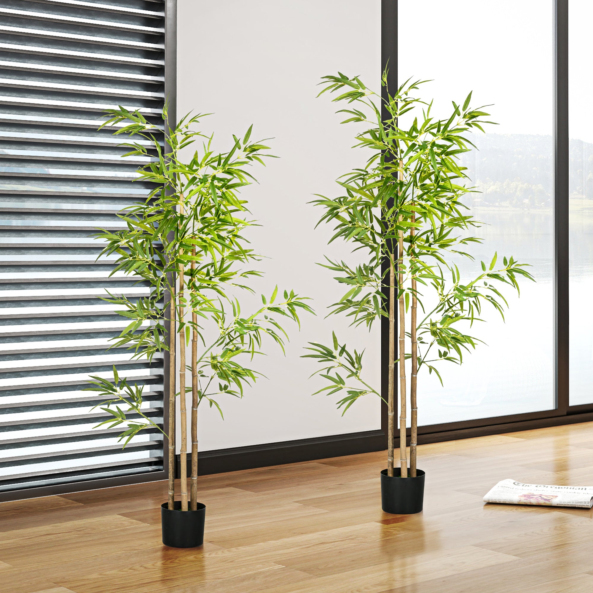 Set of 2 6ft Artificial Tree, Indoor Fake Bamboo with Pot, for Home Office Living Room Decor