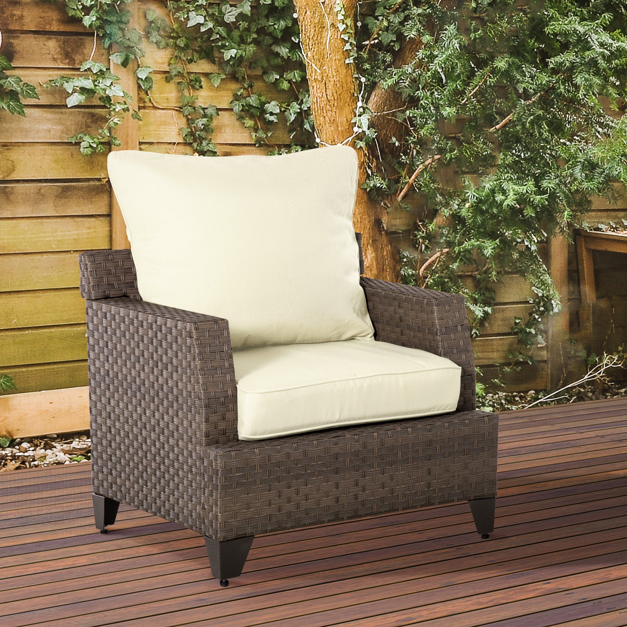 Patio Chair Cushions, Thick Deep Seat Outdoor Seat Cushion with Back Cushion, Cream White