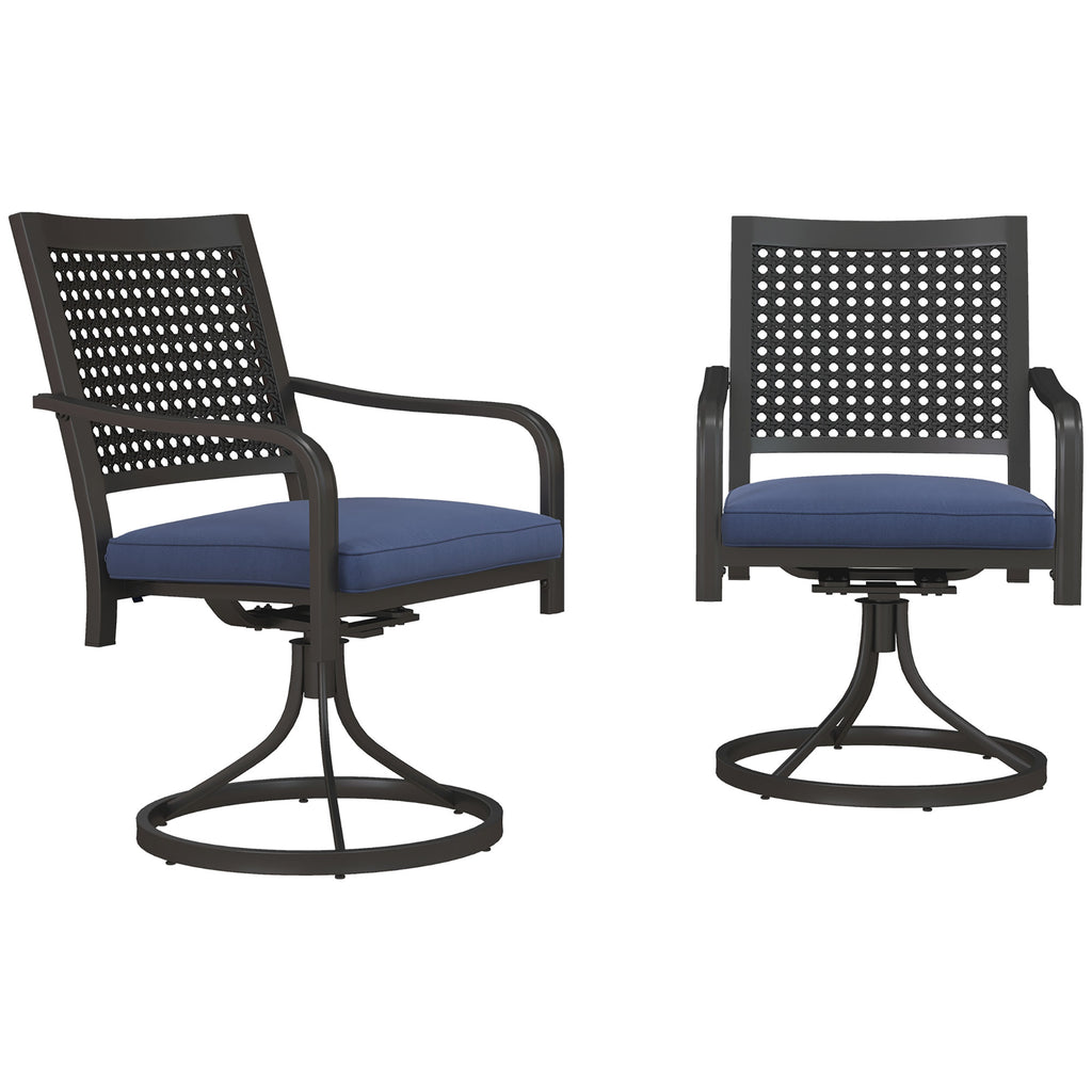 2 Pieces Patio Swivel Chairs with Cushion, Outdoor Swivel Rocker with Curved Armrests, Backrest for Garden, Balcony, Porch, Navy Blue