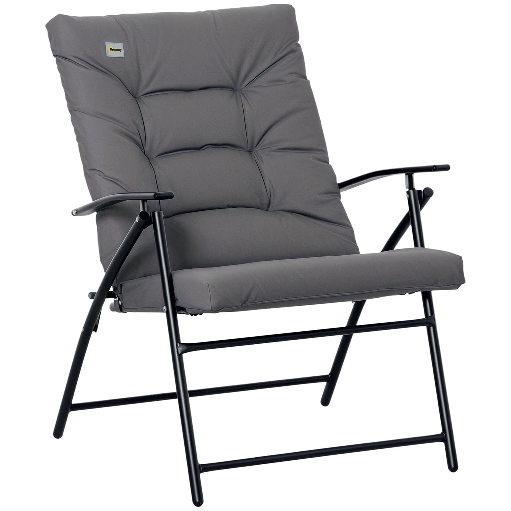Foldable Lounge Chair, Fabric Upholstered Recliner, Outdoor Lounger with Armrest, Metal Frame for Backyard, Grey