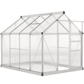 6' x 8' x 6.6' Polycarbonate Greenhouse, Walk-In Green House Kit Garden, Plants Grow, Galvanized Sheet Aluminum Frame with Rain Gutter, Vent and Sliding Door, Silver