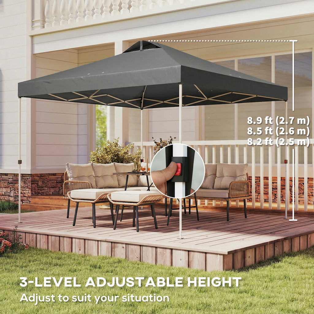Pop Up Canopy Waterproof Canopy Tent with Carrying Bag for Parties Garden BBQs 9.8' x 9.8', Dark Grey
