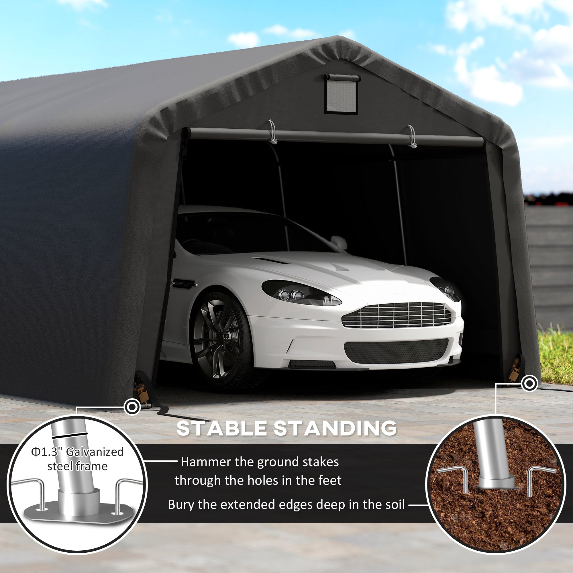 12' x 20' Portable Garage, Heavy Duty Carport Canopy with Ventilation Windows and Large Roll-up Door, Black
