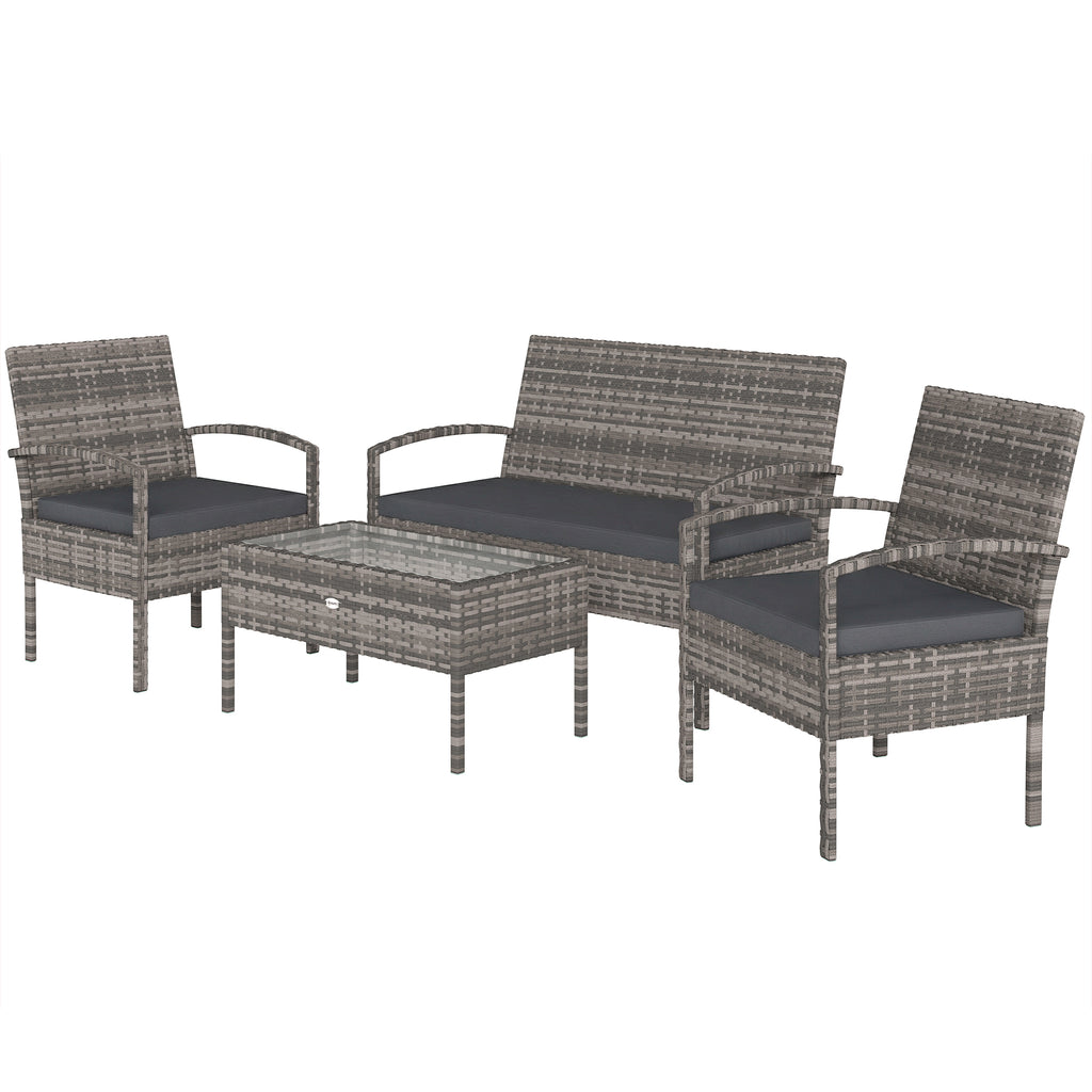 4 Pieces Patio Furniture Set with A Loveseat, Two Armchairs and A Coffee Table, Outdoor Conversation Set, Dark Grey