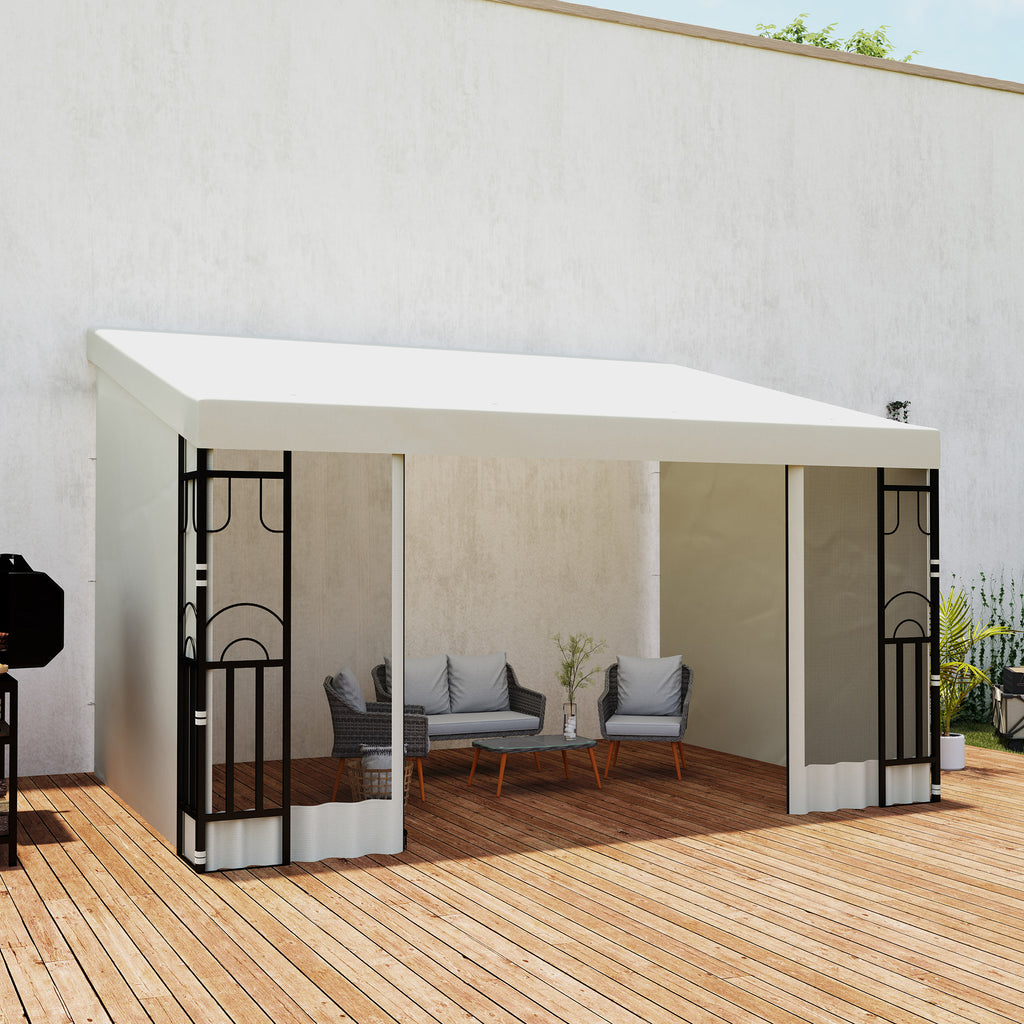 10' x 13' Wall Pergola, Outdoor Gazebo with 2 Curtains and 2 Nettings, UV Resistant, for Patio, Deck,  Beige