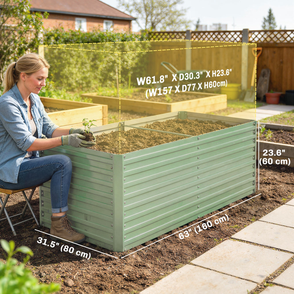 5' x 3' x 2' Raised Garden Bed, Galvanized Planter Box for Growing Flowers, Herbs and Vegetables, Light Green