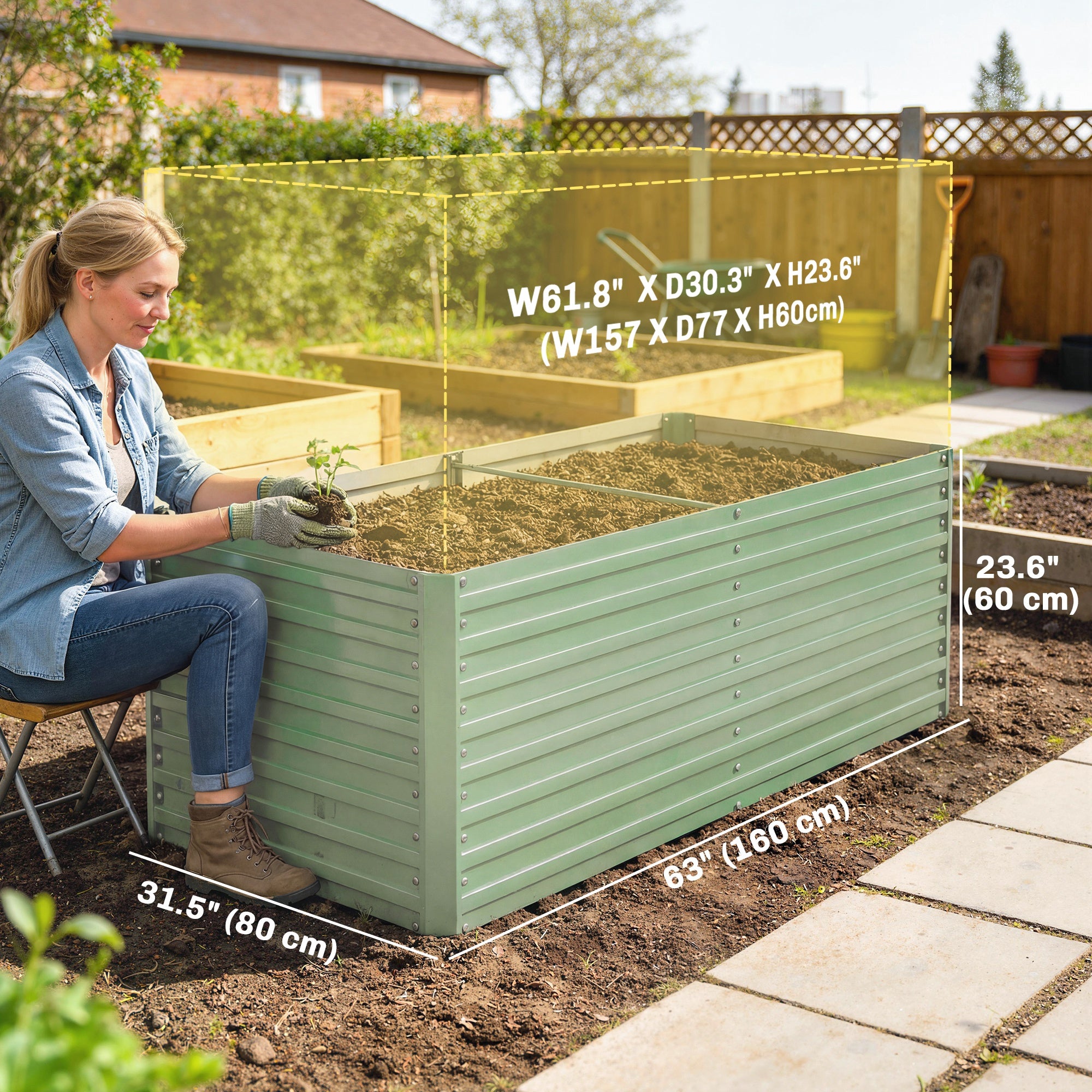 5' x 3' x 2' Raised Garden Bed, Galvanized Planter Box for Growing Flowers, Herbs and Vegetables, Light Green