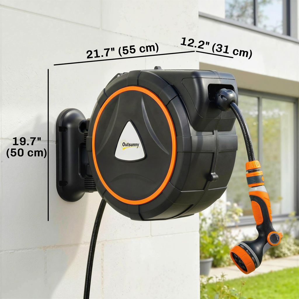 Retractable Garden Hose Reel, 1/2"x75.5ft Wall Mounted Hose Reel with 12-Pattern Nozzles, Auto Retraction, Self-Locking