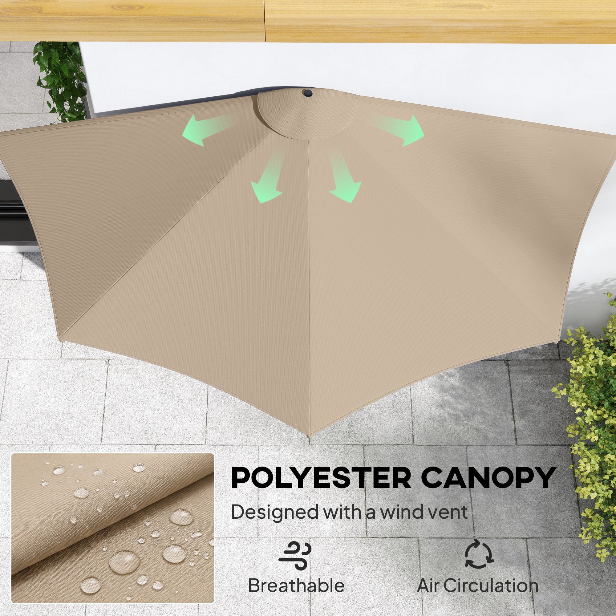 9.8ft Half Umbrella Semi Round Patio Parasol with Crank Handle, Top Vent for Garden, Balcony- NO BASE INCLUDED, Coffee