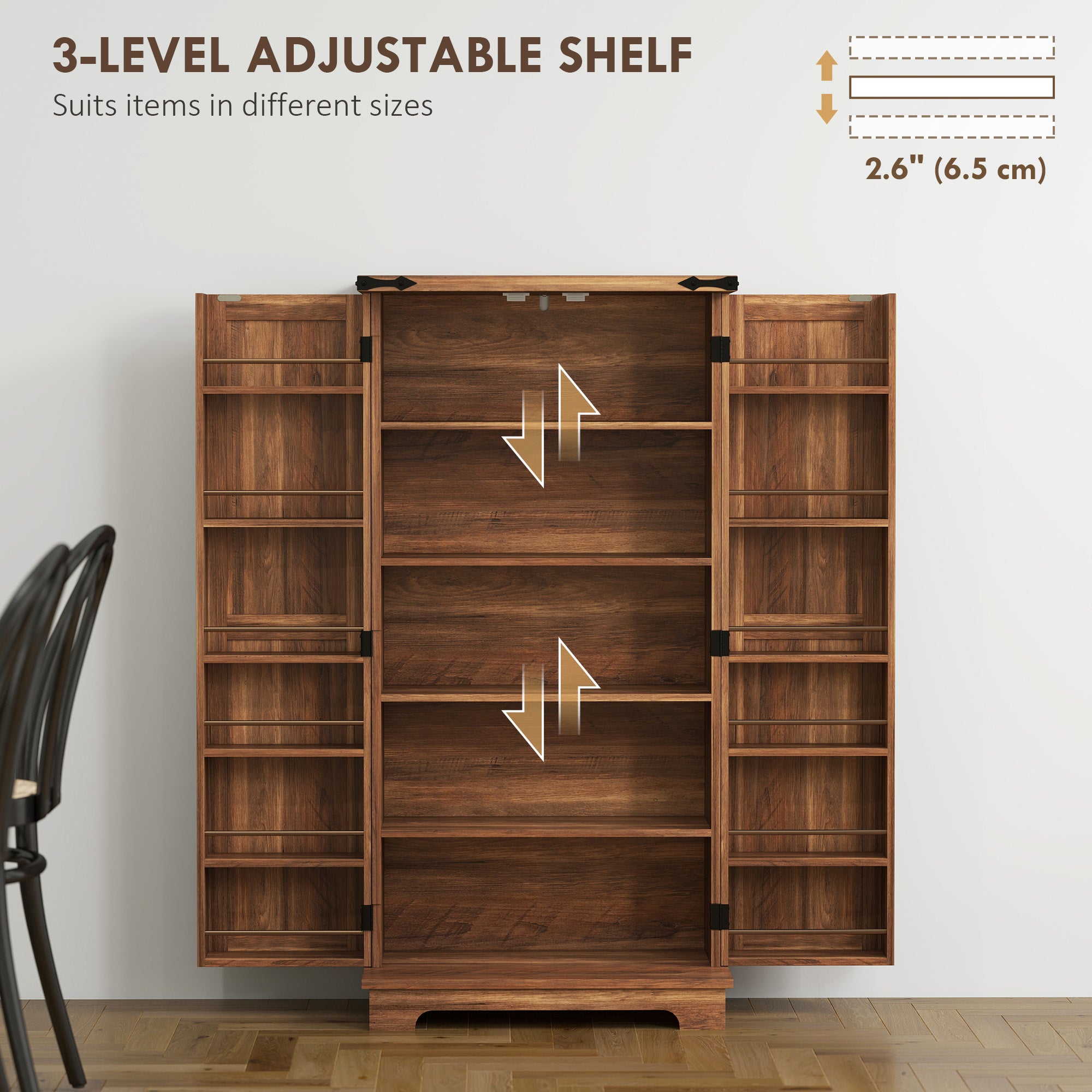 47" Kitchen Pantry Storage Cabinet, Farmhouse Kitchen Pantry Cabinet with Adjustable Shelves and Door Shelves, Brown